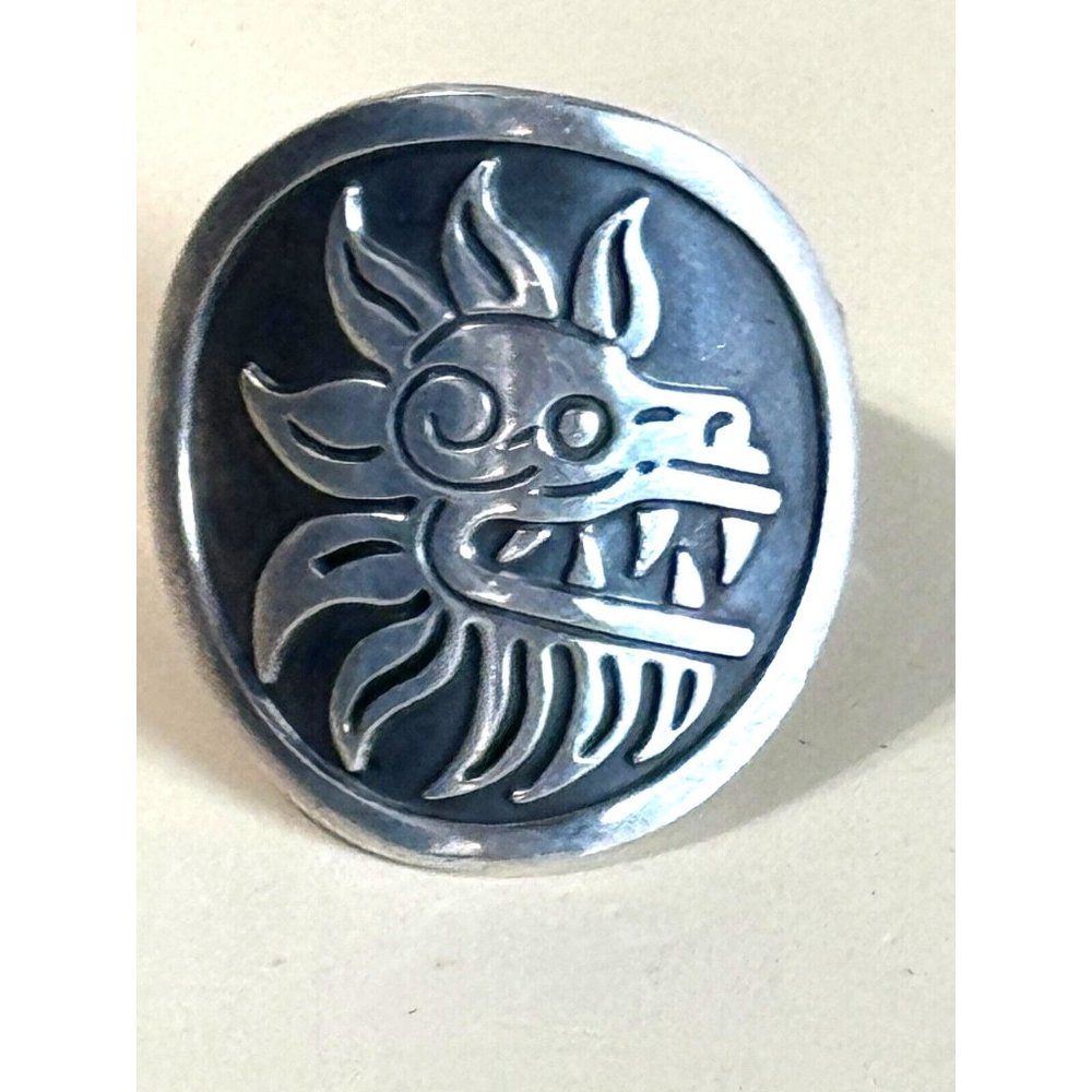 Vintage Triabal Mayan Aztec Dragon Sterling Silver 925 Unisex Ring Size 11